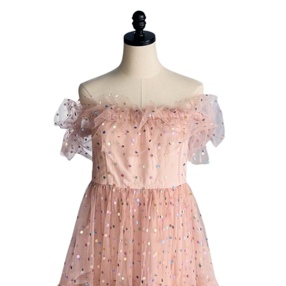 Anthropologie BHLDN Cecilia Off-The-Shoulder Polka Dot Tulle Midi | MEDIUM NWT - Picture 4 of 10